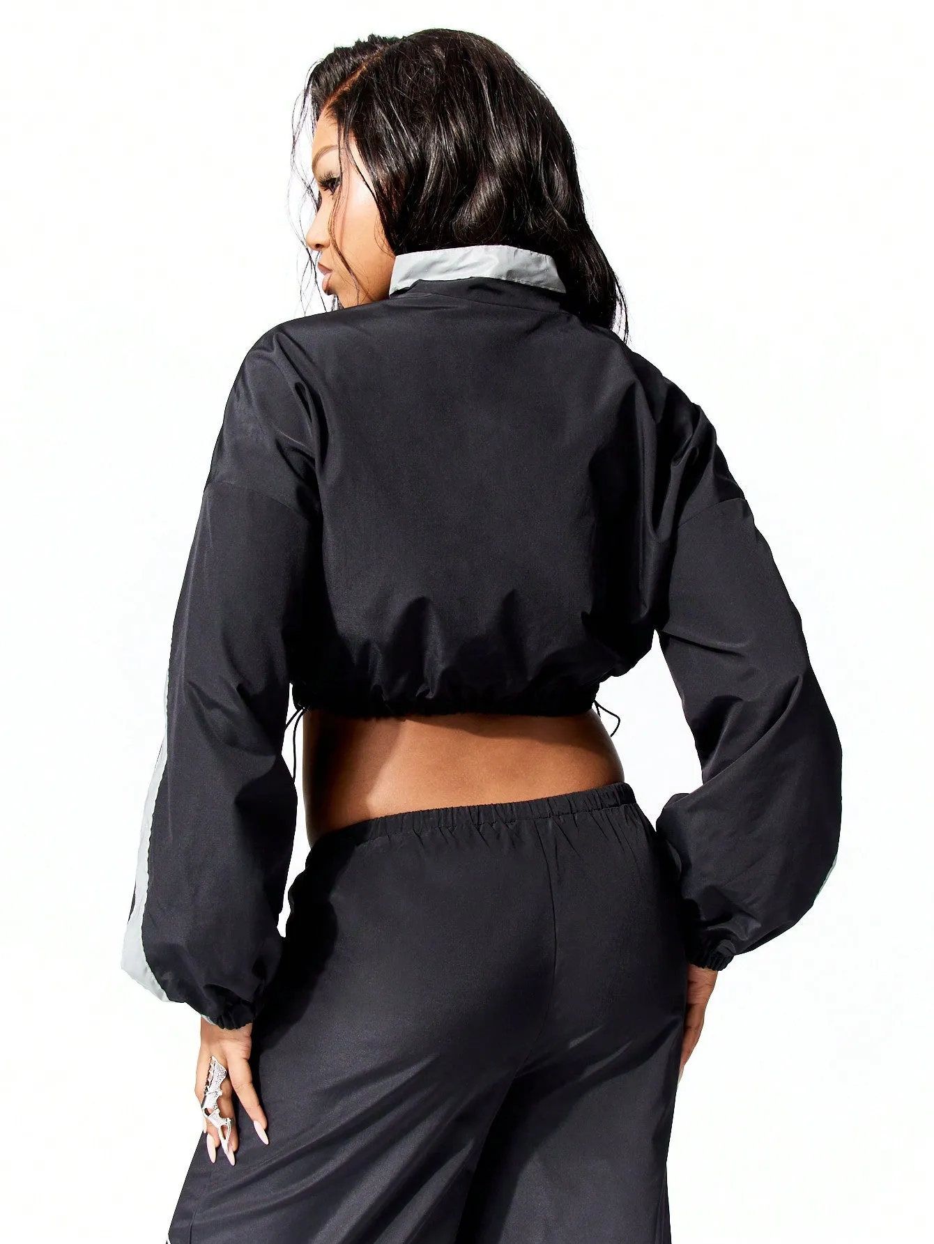 SUMWON WOMEN Cropped Zip Thru High Neck Track Jacket