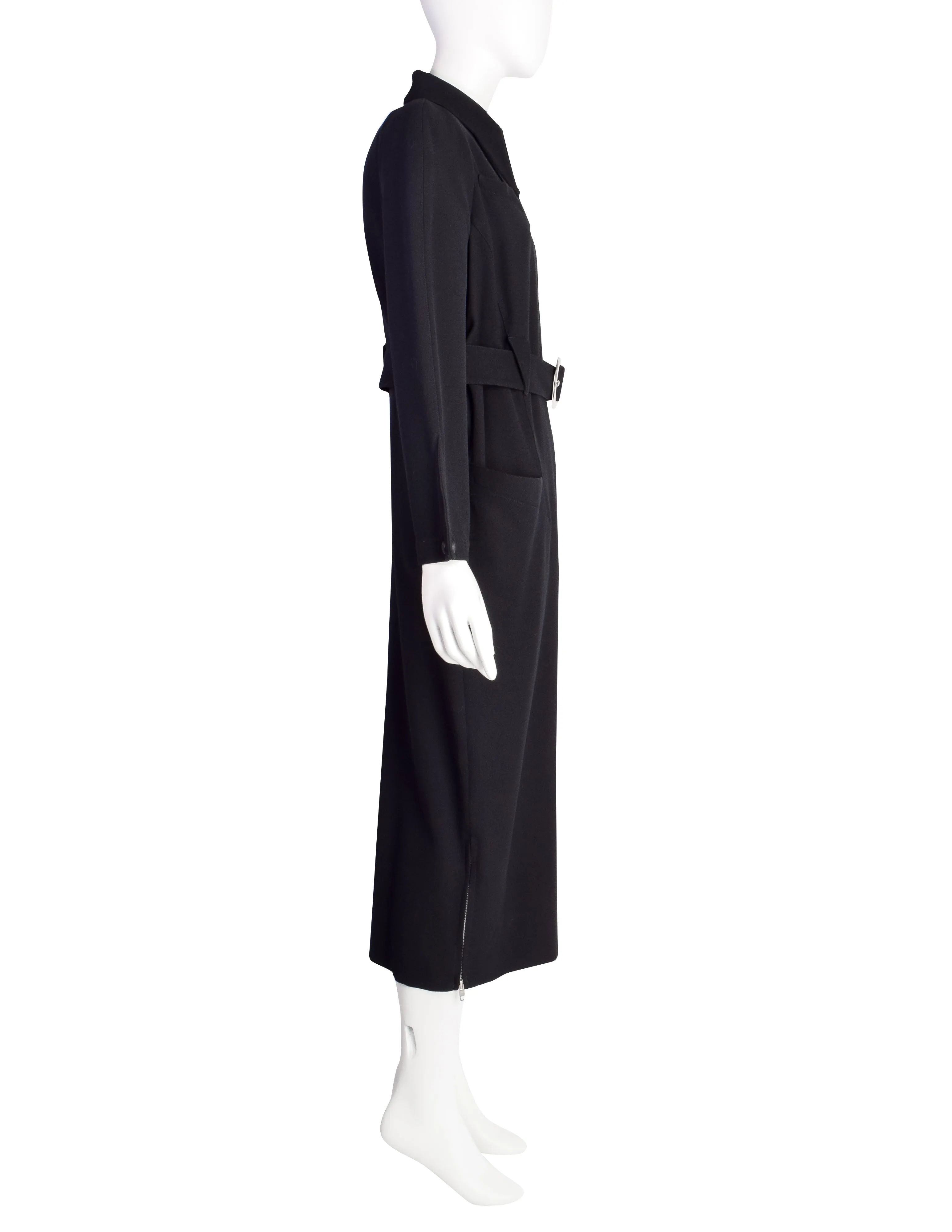 Thierry Mugler Vintage 1980s Black Wool Belted Shirt Dress