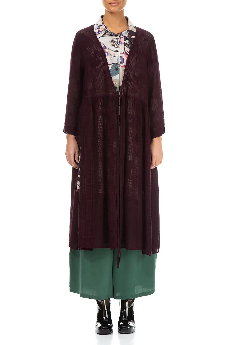 Tie Front Aubergine Mesh Silk Rayon Jacket