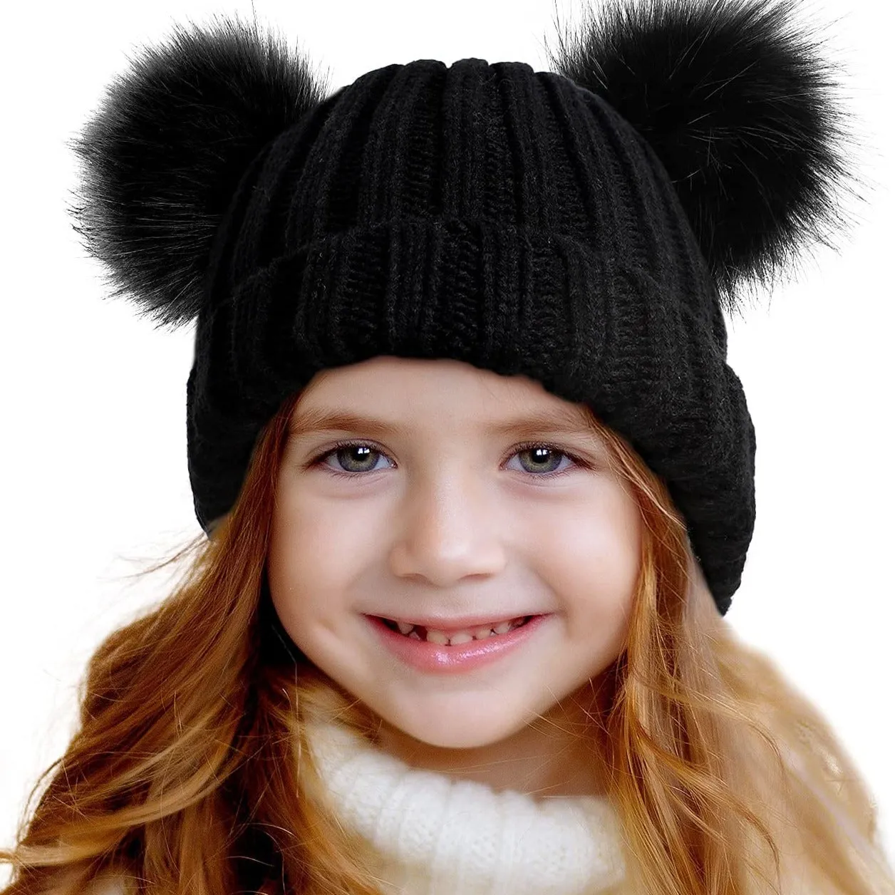 Toddler Double Pom Beanie Baby Girl Winter hat Warm Soft Toddler Cap