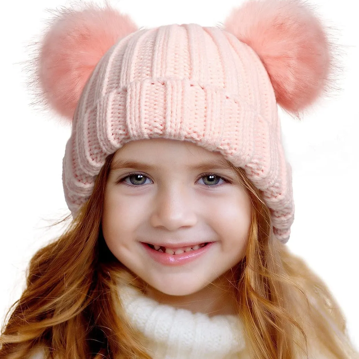 Toddler Double Pom Beanie Baby Girl Winter hat Warm Soft Toddler Cap