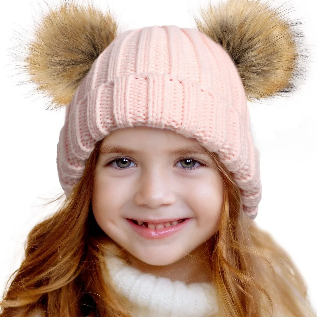 Toddler Double Pom Beanie Baby Girl Winter hat Warm Soft Toddler Cap