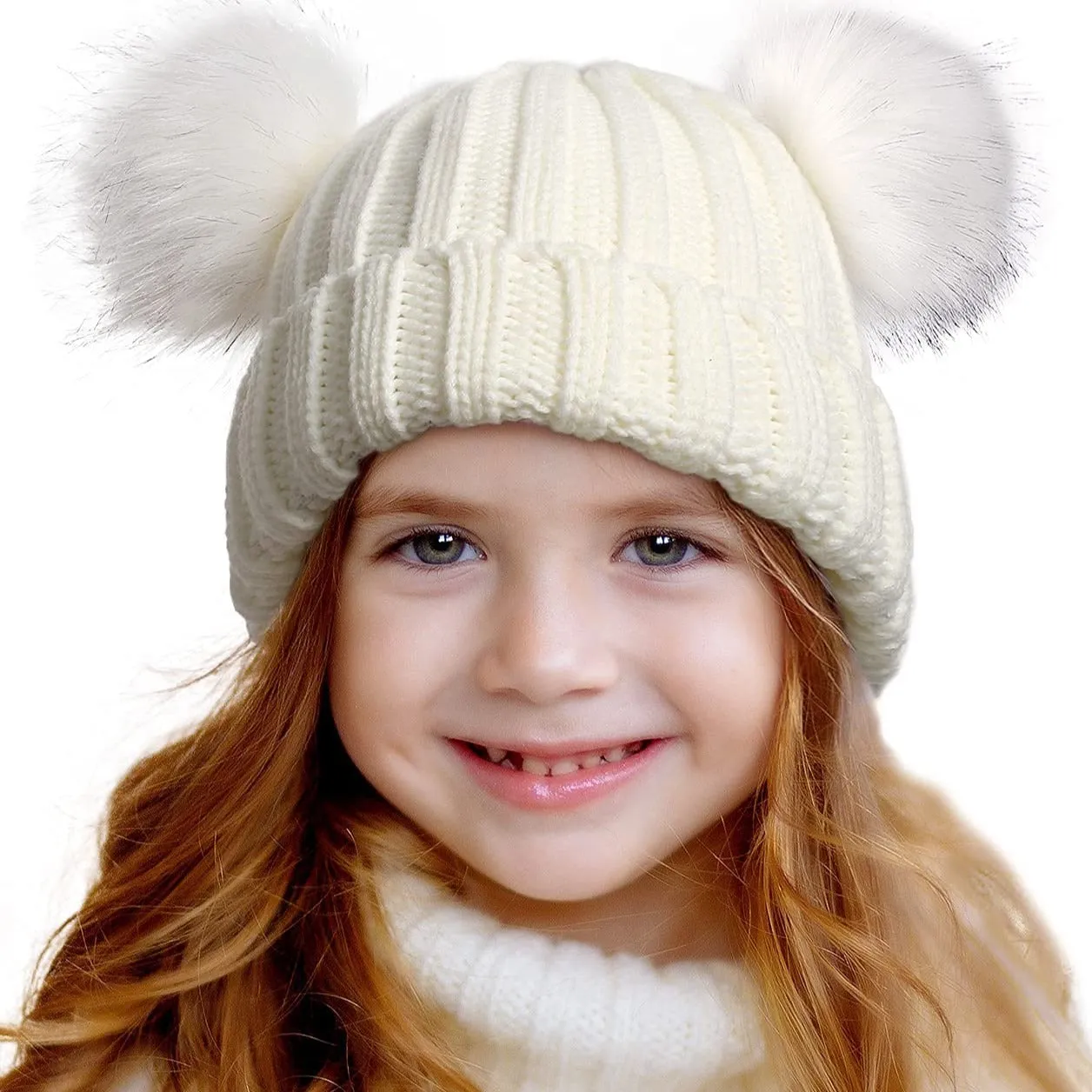 Toddler Double Pom Beanie Baby Girl Winter hat Warm Soft Toddler Cap