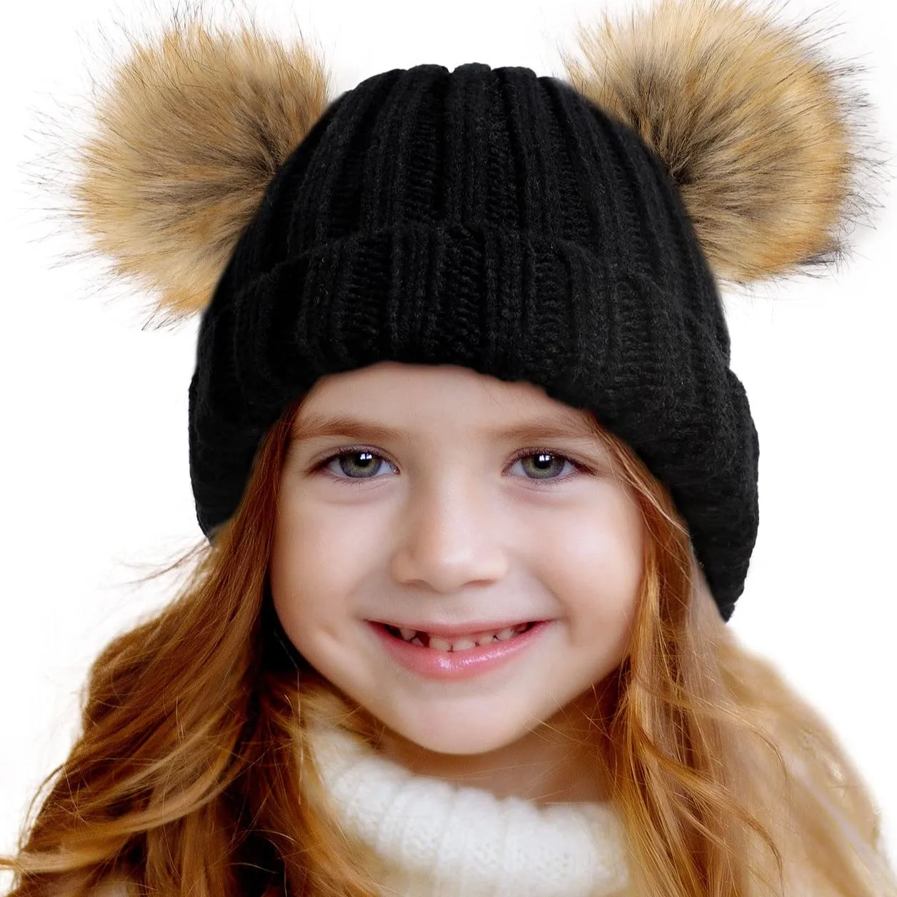 Toddler Double Pom Beanie Baby Girl Winter hat Warm Soft Toddler Cap