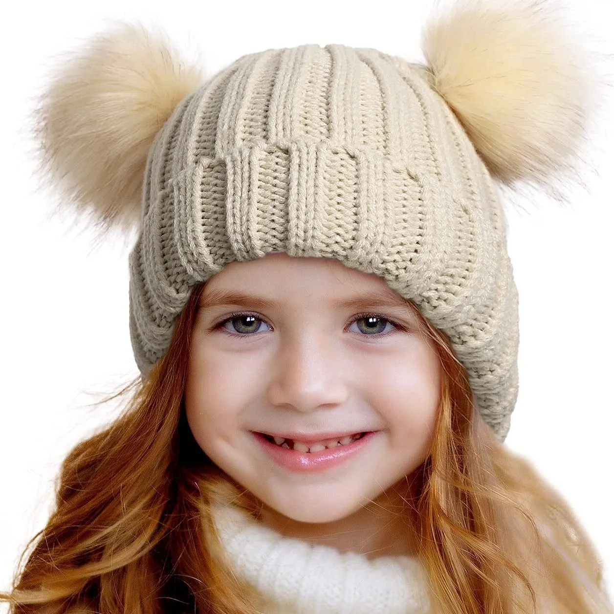 Toddler Double Pom Beanie Baby Girl Winter hat Warm Soft Toddler Cap