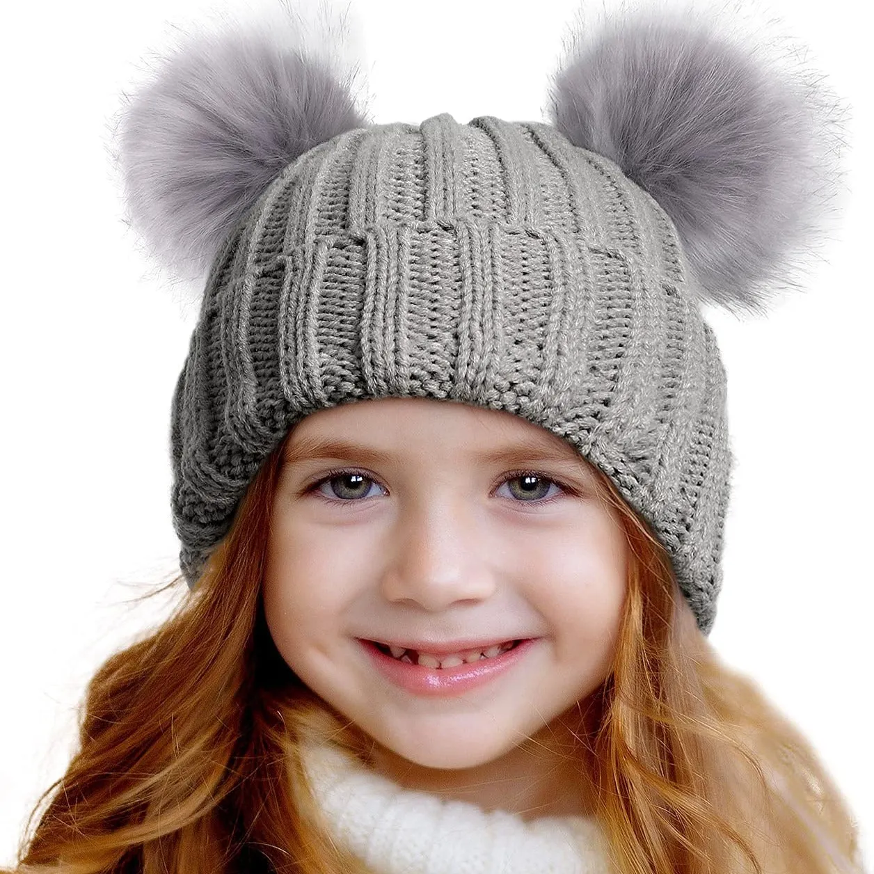 Toddler Double Pom Beanie Baby Girl Winter hat Warm Soft Toddler Cap