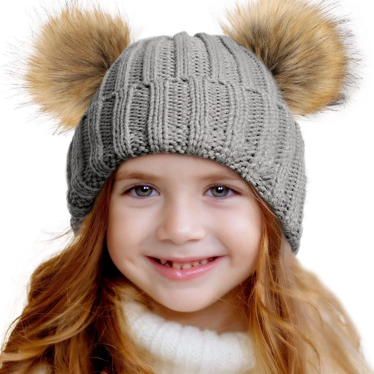 Toddler Double Pom Beanie Baby Girl Winter hat Warm Soft Toddler Cap