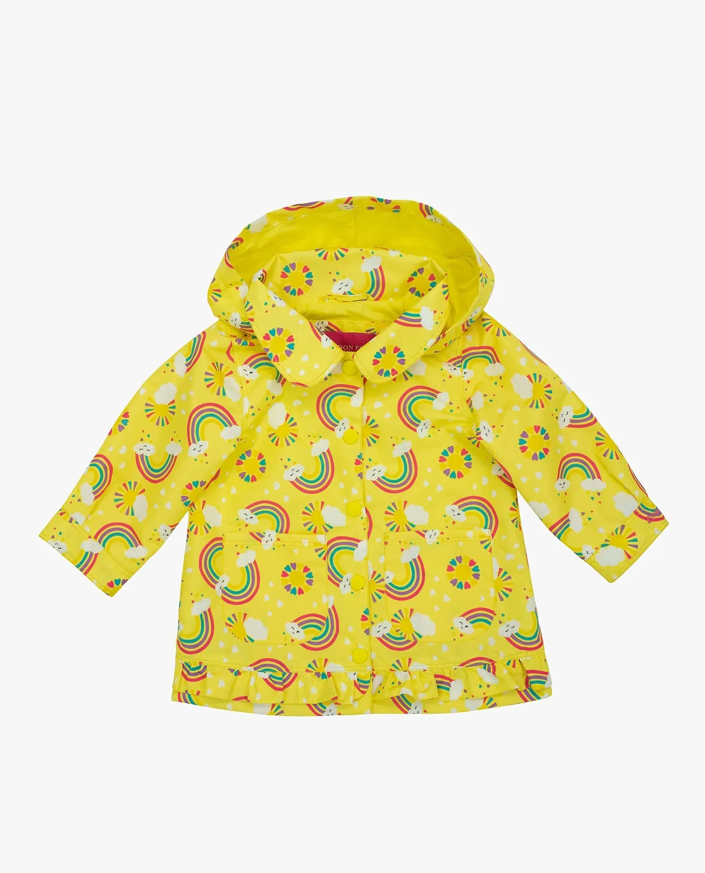 TODDLER GIRLS PRINTED COLLARED SNAP FRONT RAINCOAT WITH HOOD