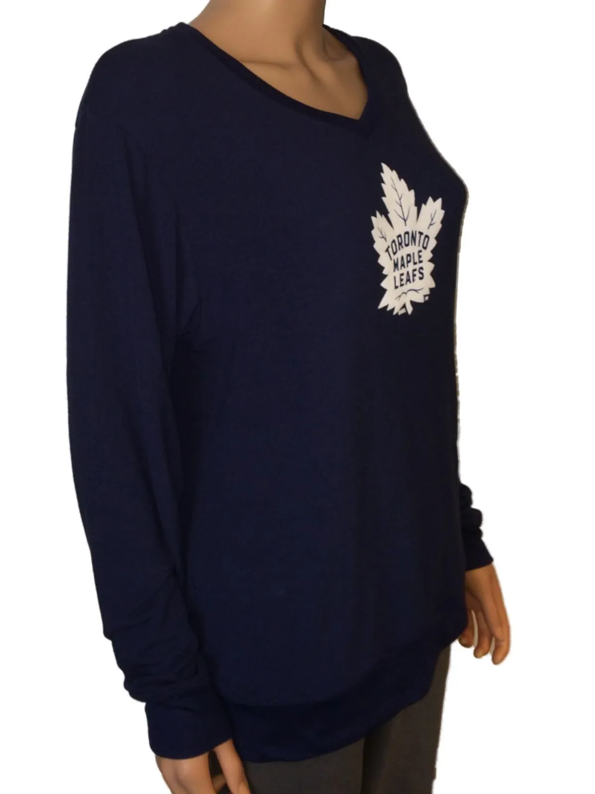 Toronto Maple Leafs SAAG Women's Navy Tri-Blend Ultra Soft V-Neck Sweater