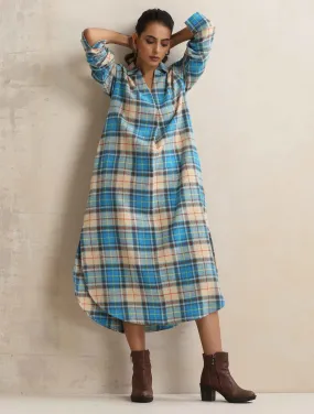 trueBrowns Beige Check Pleated Winter Dress