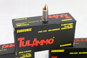 Tula 9mm 145gr FMJ Steel Case, Sub-Sonic Suppressed (Very Quiet!). 500 rounds case. NO CREDIT CARD FEES