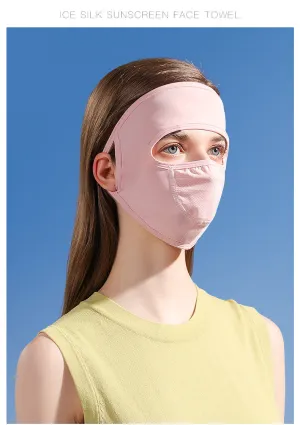 UV Protection Women Sun Mask Full Face Mask Ice Silk Adjustable Breathable Mask Dustproof