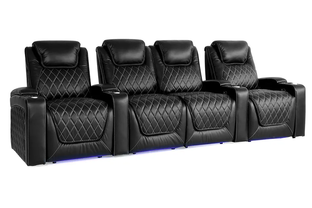 Valencia Oslo Leather Home Theater Seating Row of 4 Loveseat Center, Midnight Black