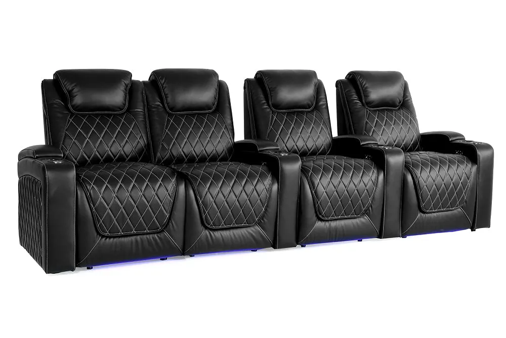 Valencia Oslo Leather Home Theater Seating Row of 4 Loveseat Left, Midnight Black