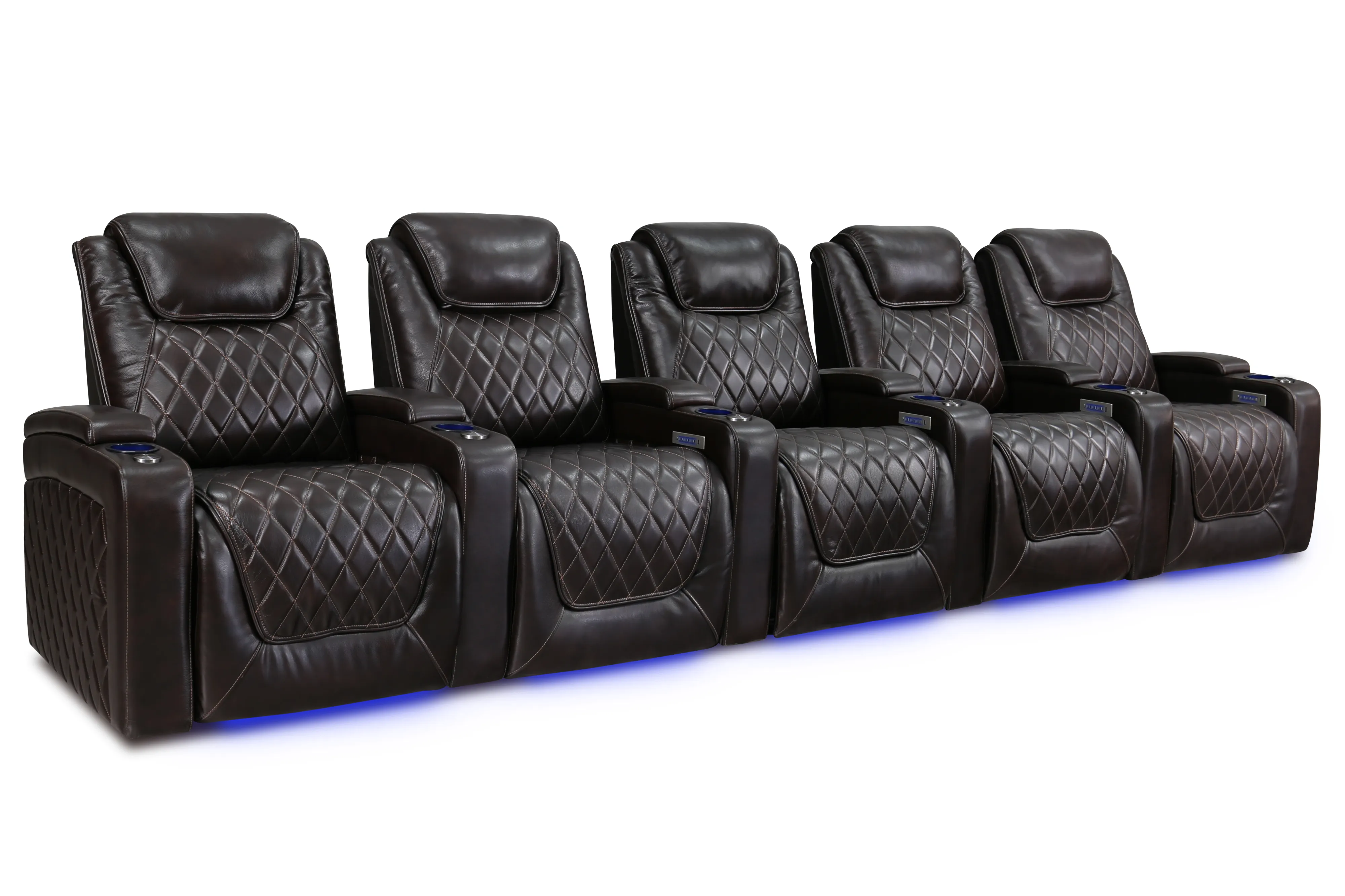 Valencia Oslo Leather Home Theater Seating Row of 5, Dark Chocolate