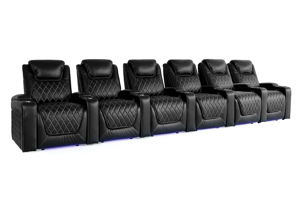 Valencia Oslo Leather Home Theater Seating Row of 6, Midnight Black