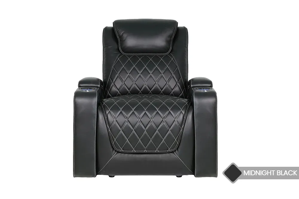 Valencia Oslo Leather Home Theater Seating Set of 3, Midnight Black