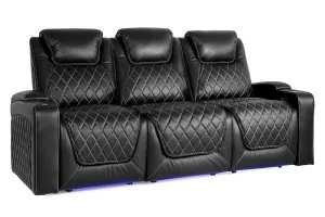 Valencia Oslo Leather Home Theater Seating Set of 3, Midnight Black