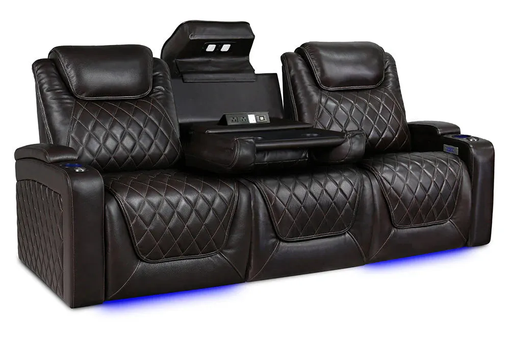 Valencia Oslo XL Console Leather Home Theater Seating Heavy Duty Row of 3 Dropdown Center, Dark Chocolate