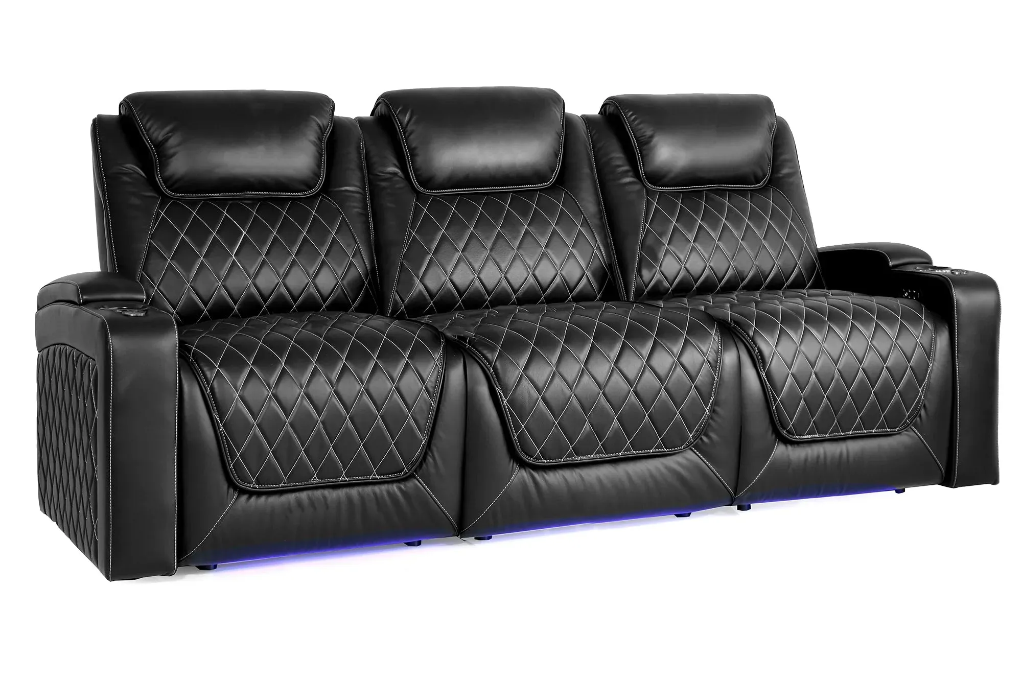 Valencia Oslo XL Console Leather Home Theater Seating Heavy Duty Row of 3 Dropdown Center, Midnight Black