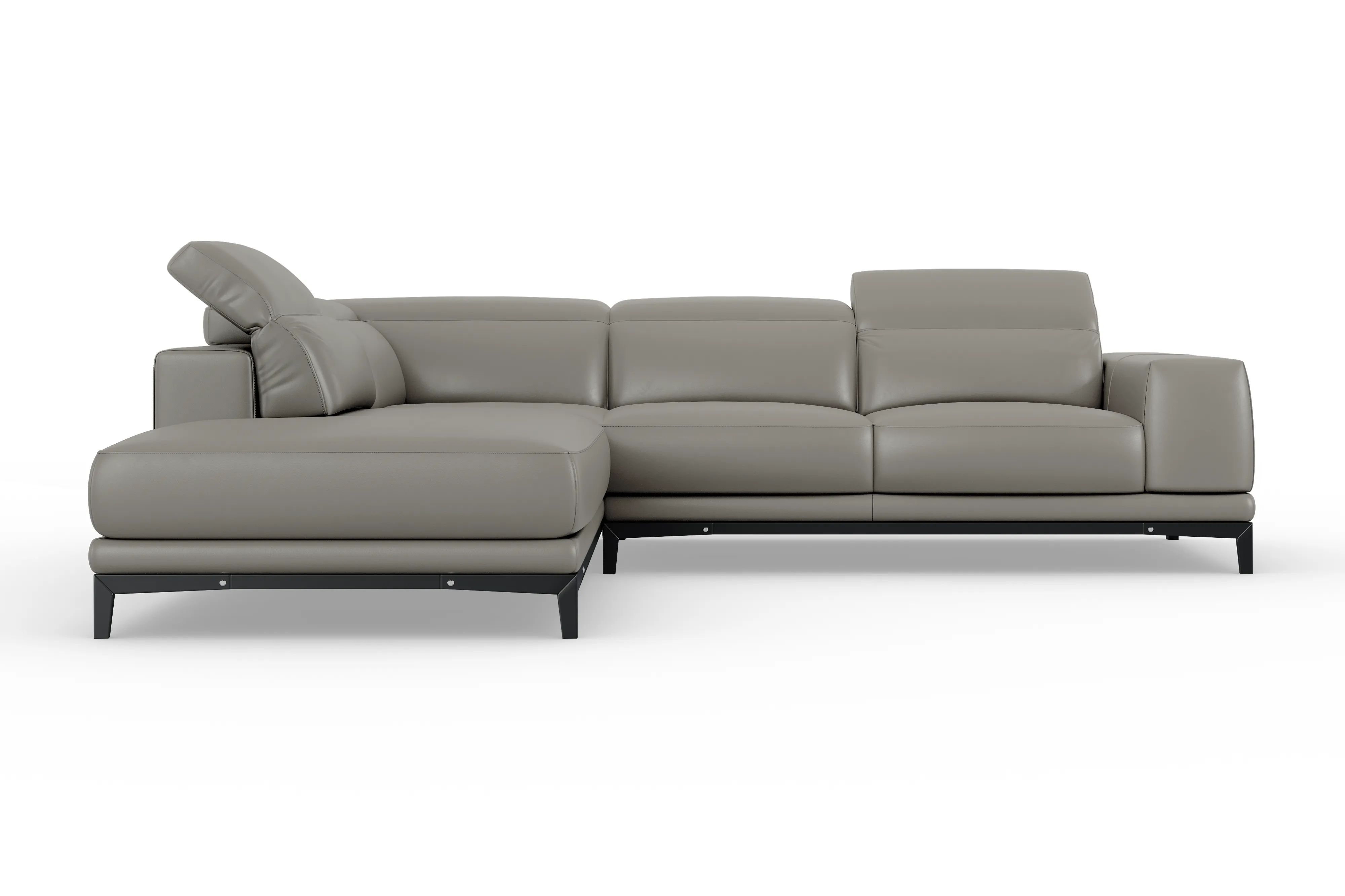 Valencia Valletta Top Grain Leather L-Shape with Left Chaise Sofa, Grey