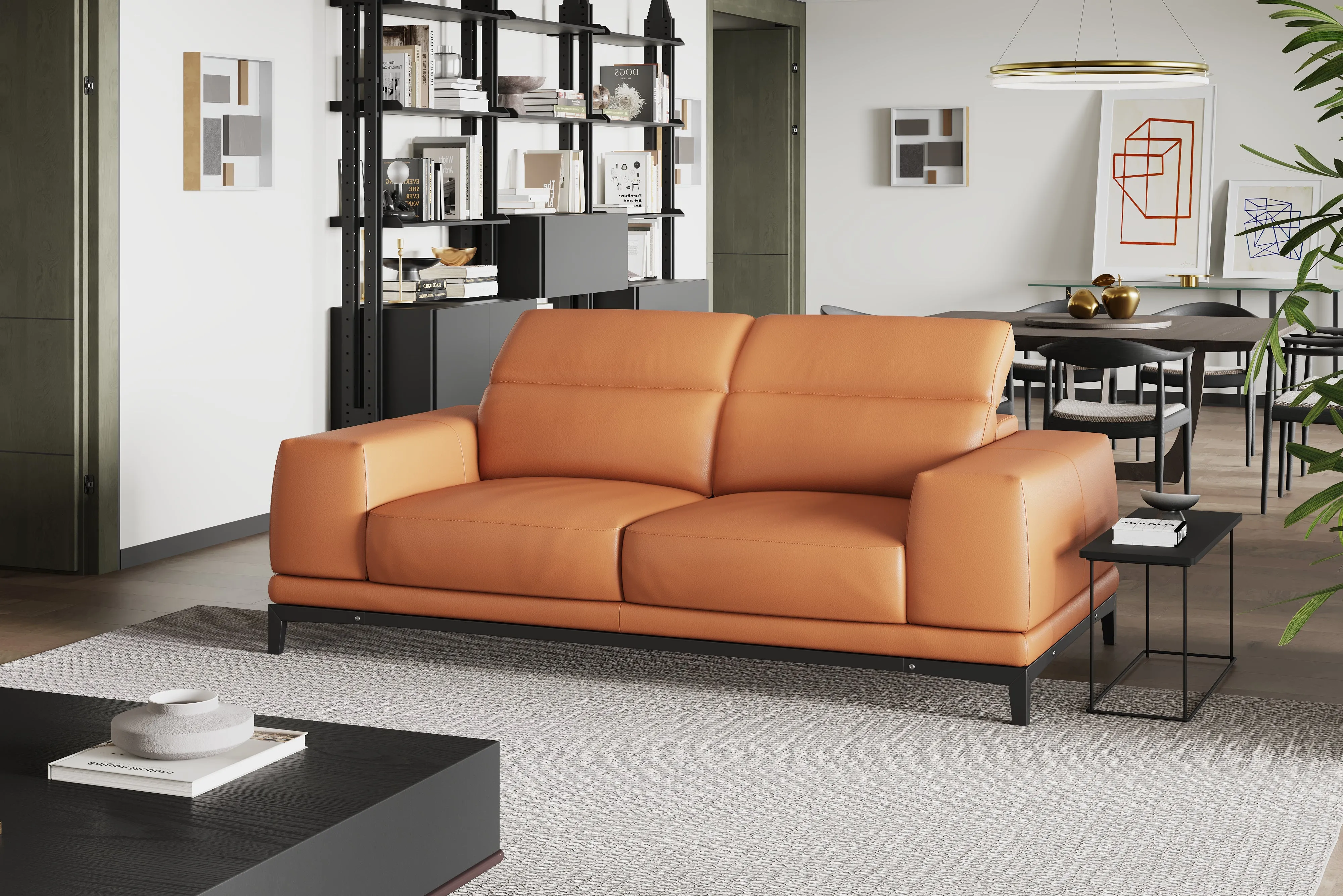 Valencia Valletta Top Grain Leather Loveseat Sofa, Cognac