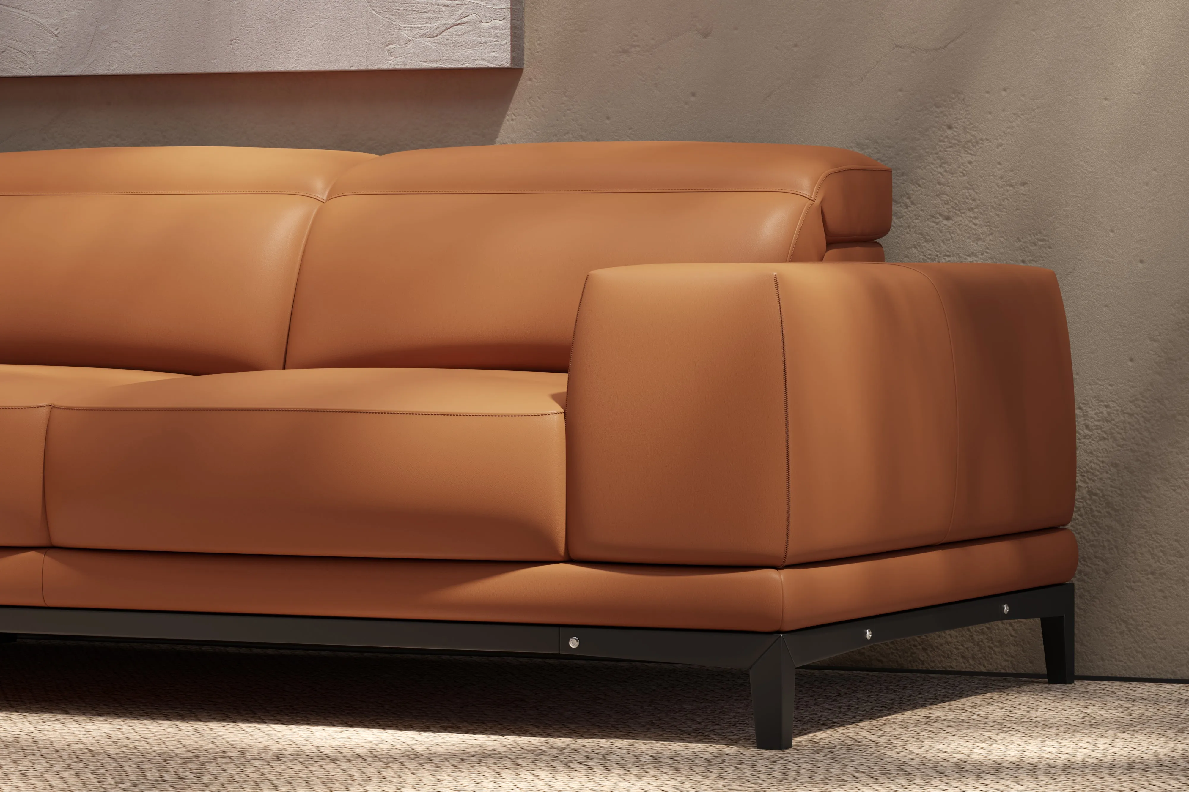 Valencia Valletta Top Grain Leather Sectional L-Shape with Left Chaise Sofa, Cognac