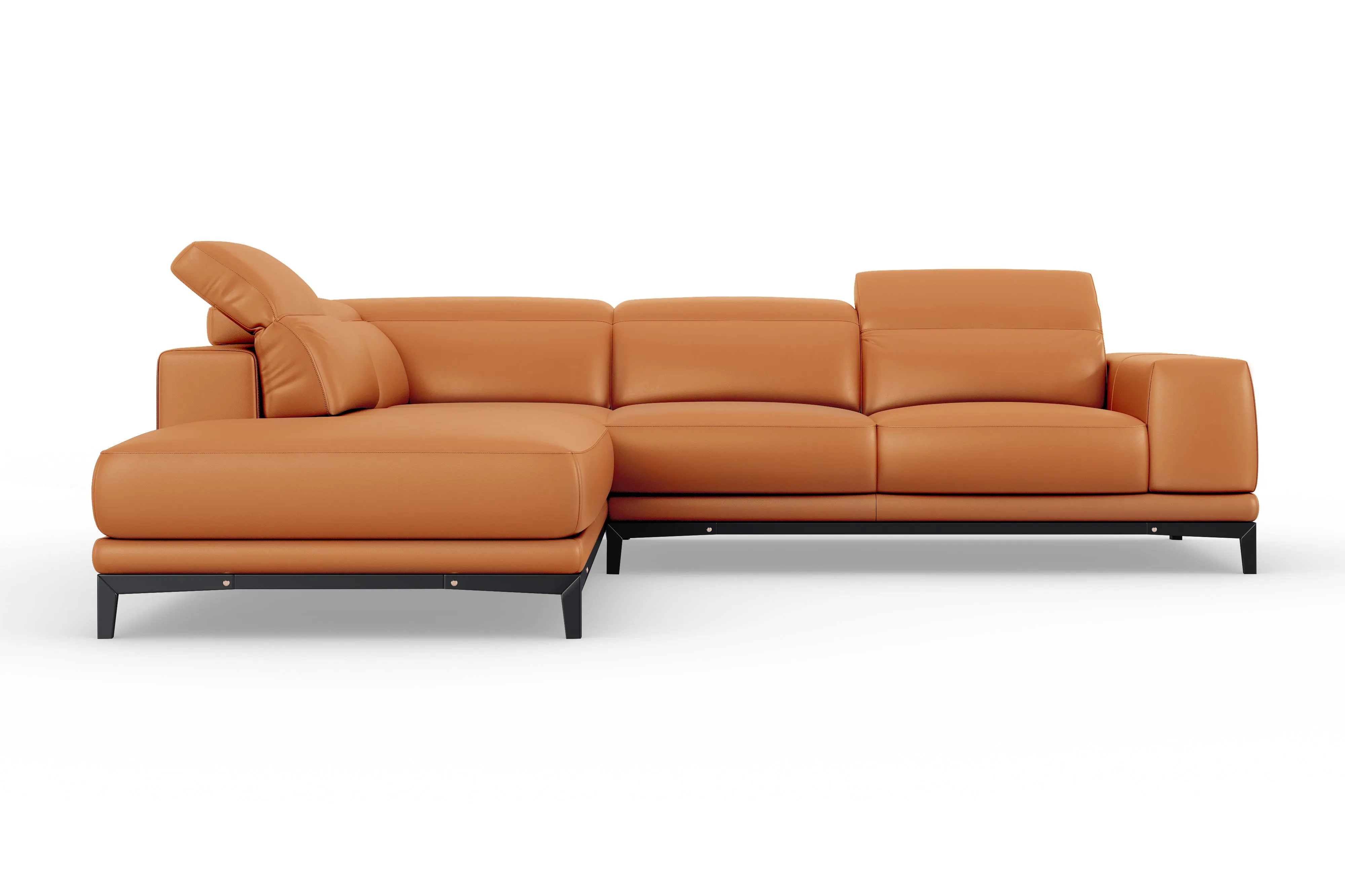 Valencia Valletta Top Grain Leather Sectional L-Shape with Left Chaise Sofa, Cognac