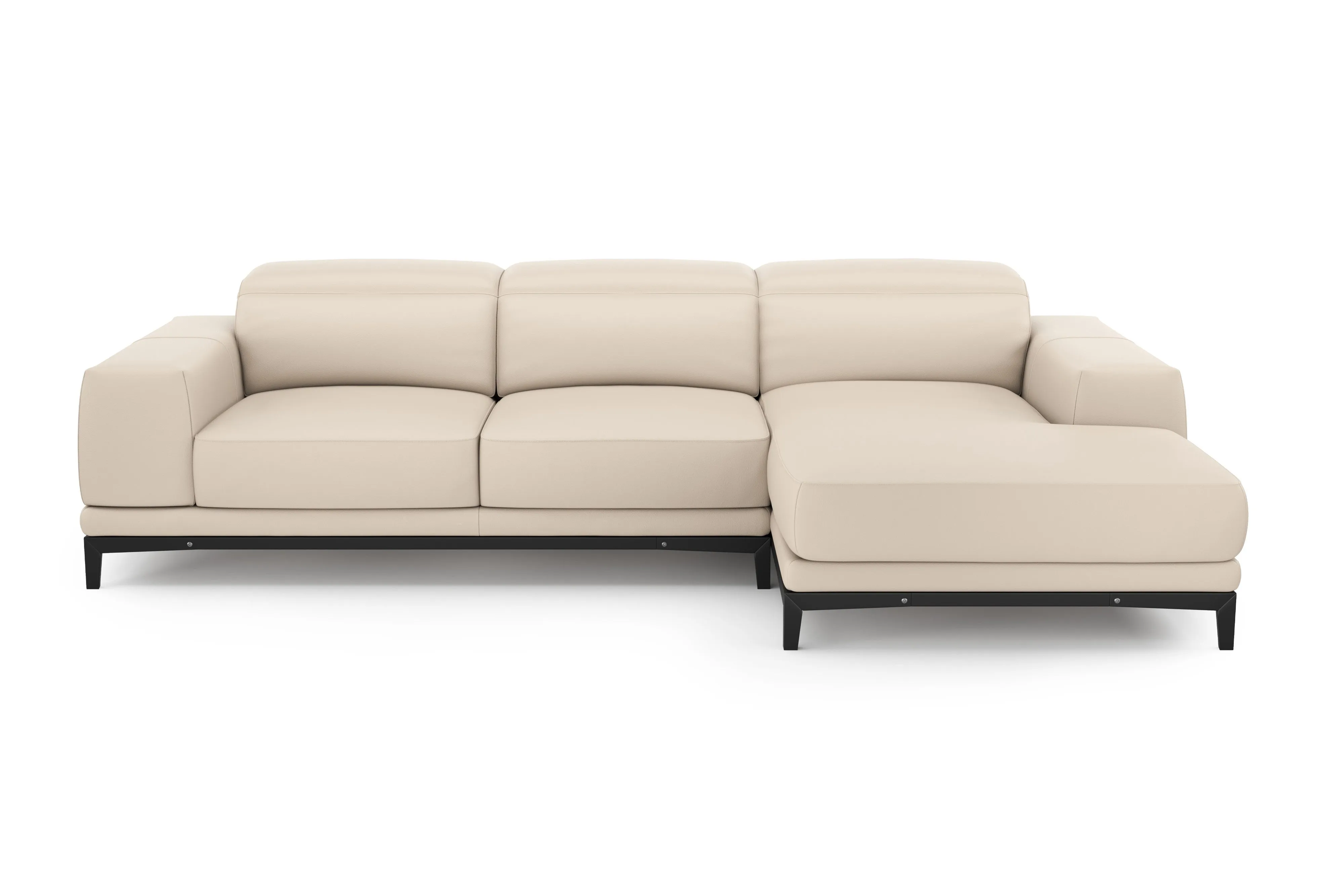 Valencia Valletta Top Grain Leather Three Seats with Right Chaise Sofa, Beige