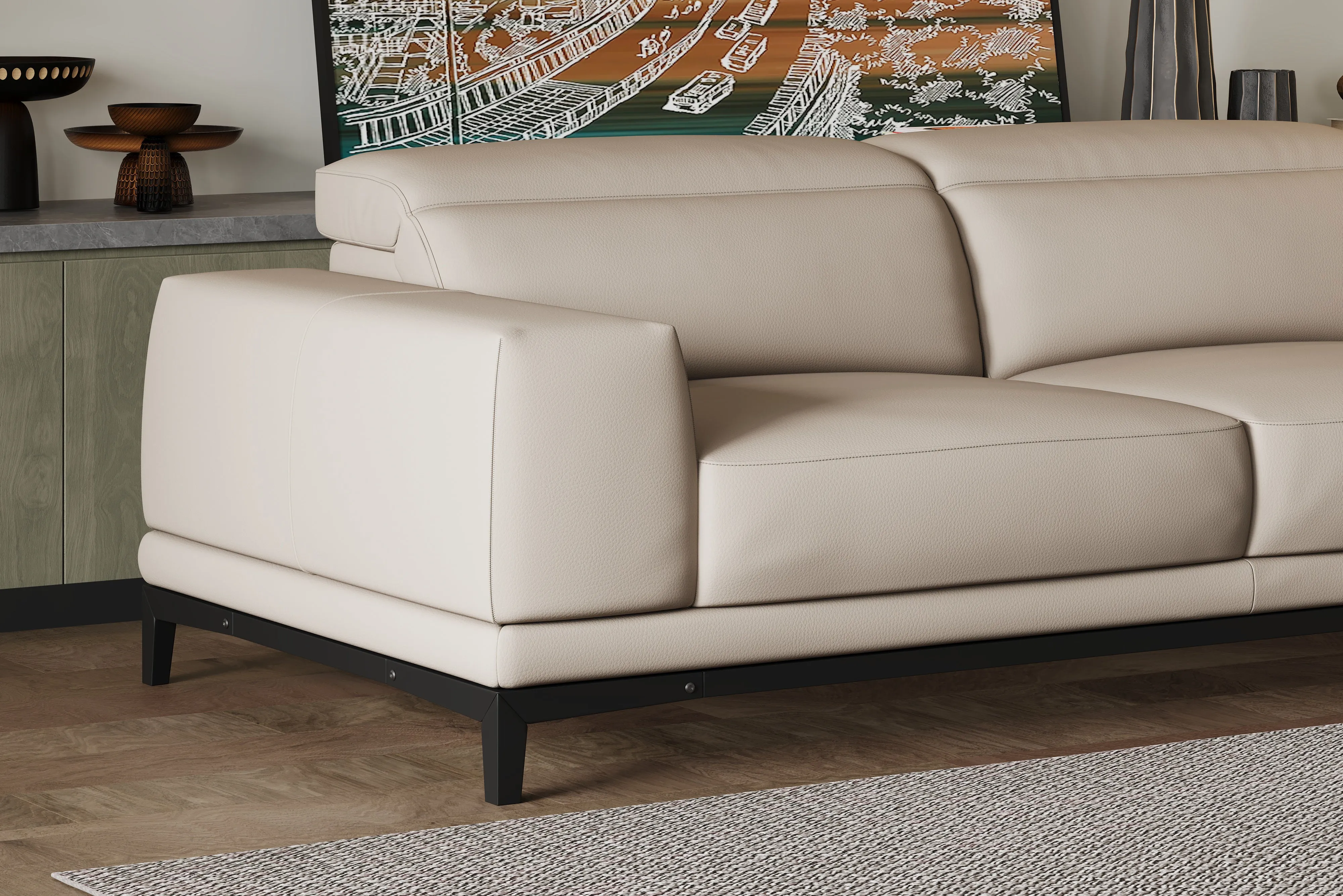 Valencia Valletta Top Grain Leather Wide Seats Sofa, Beige