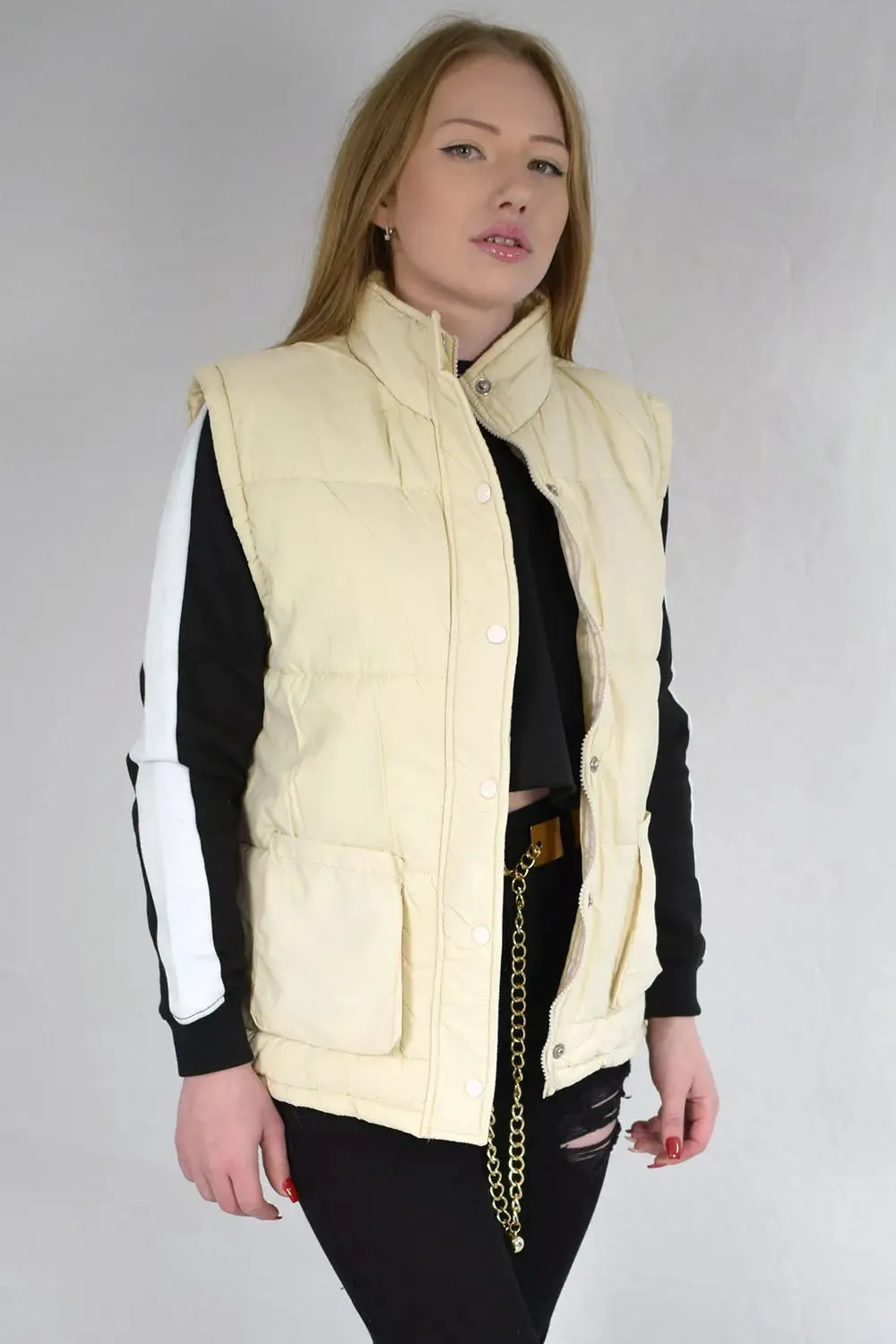 Vanilla Puffer Jacket Button Down with Pockets