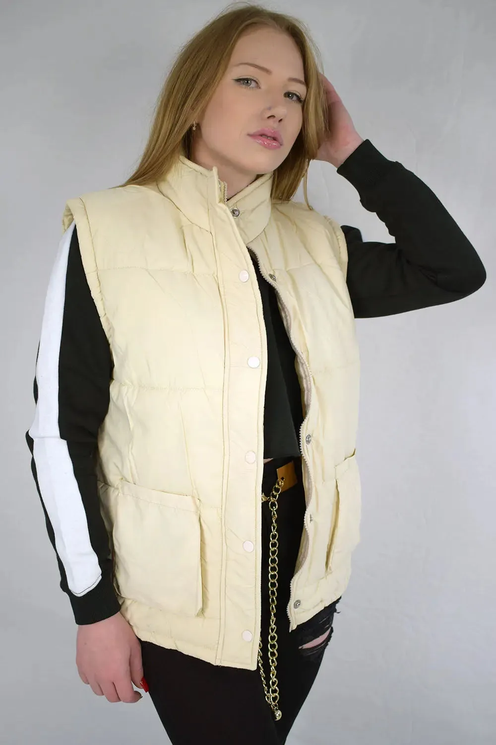 Vanilla Puffer Jacket Button Down with Pockets