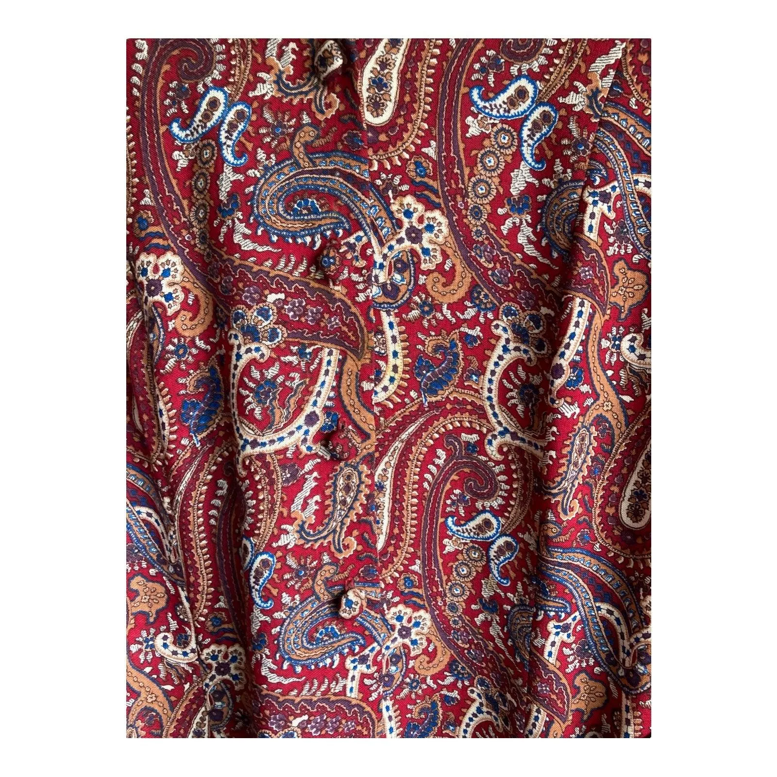 Vintage Eric Hill Wool Burgundy Paisley Pattern Long Sleeved Dress UK Size 14