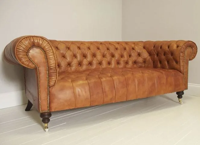 Walpole Sofa: Hand Dyed Fawn Brown Leather