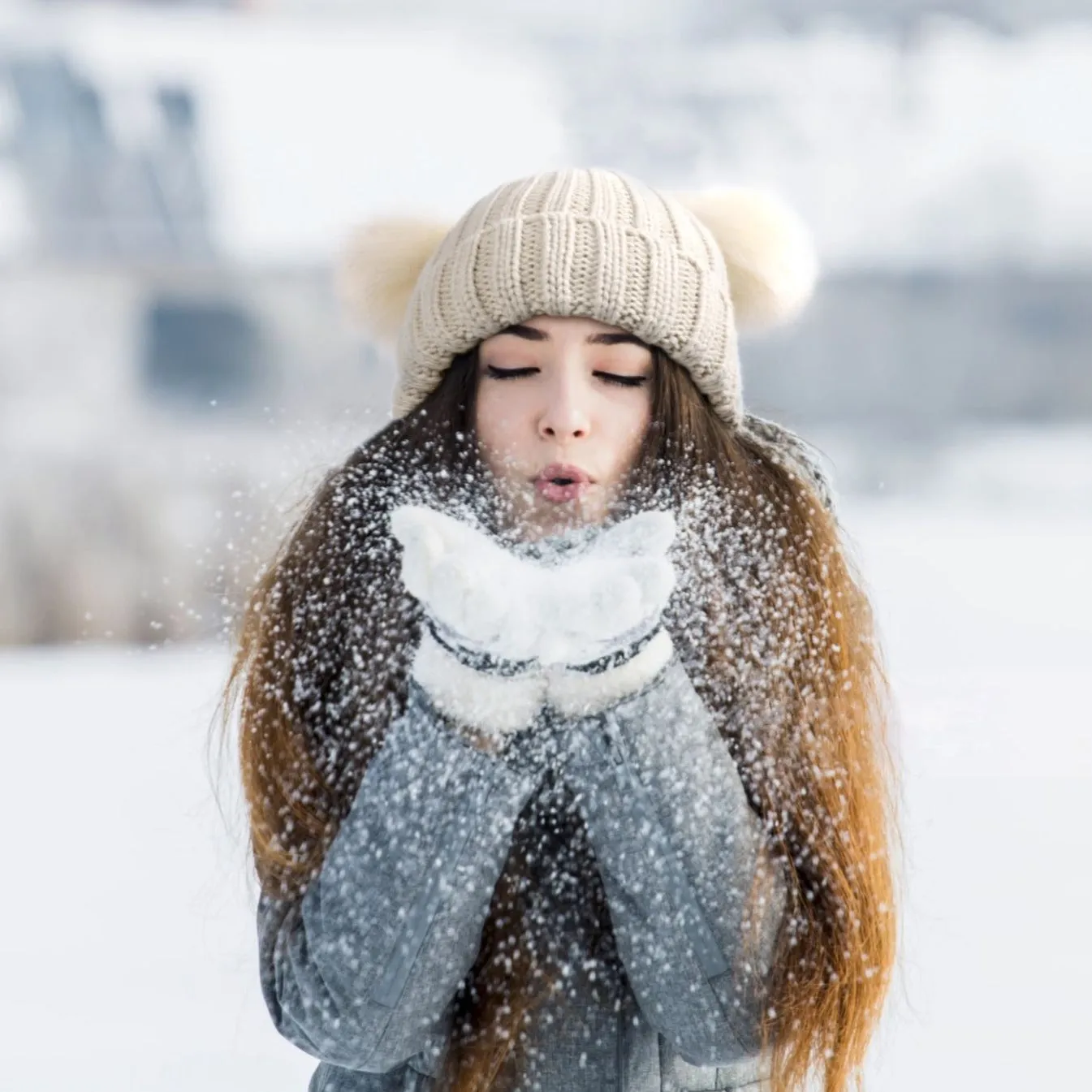 Winter Double Pom Pom Beanie Hats Detachable Fur Ball Cute Cap