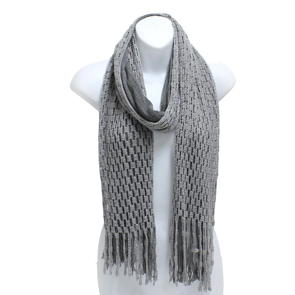 Winter Knit Checker Oblong Scarf Fringe