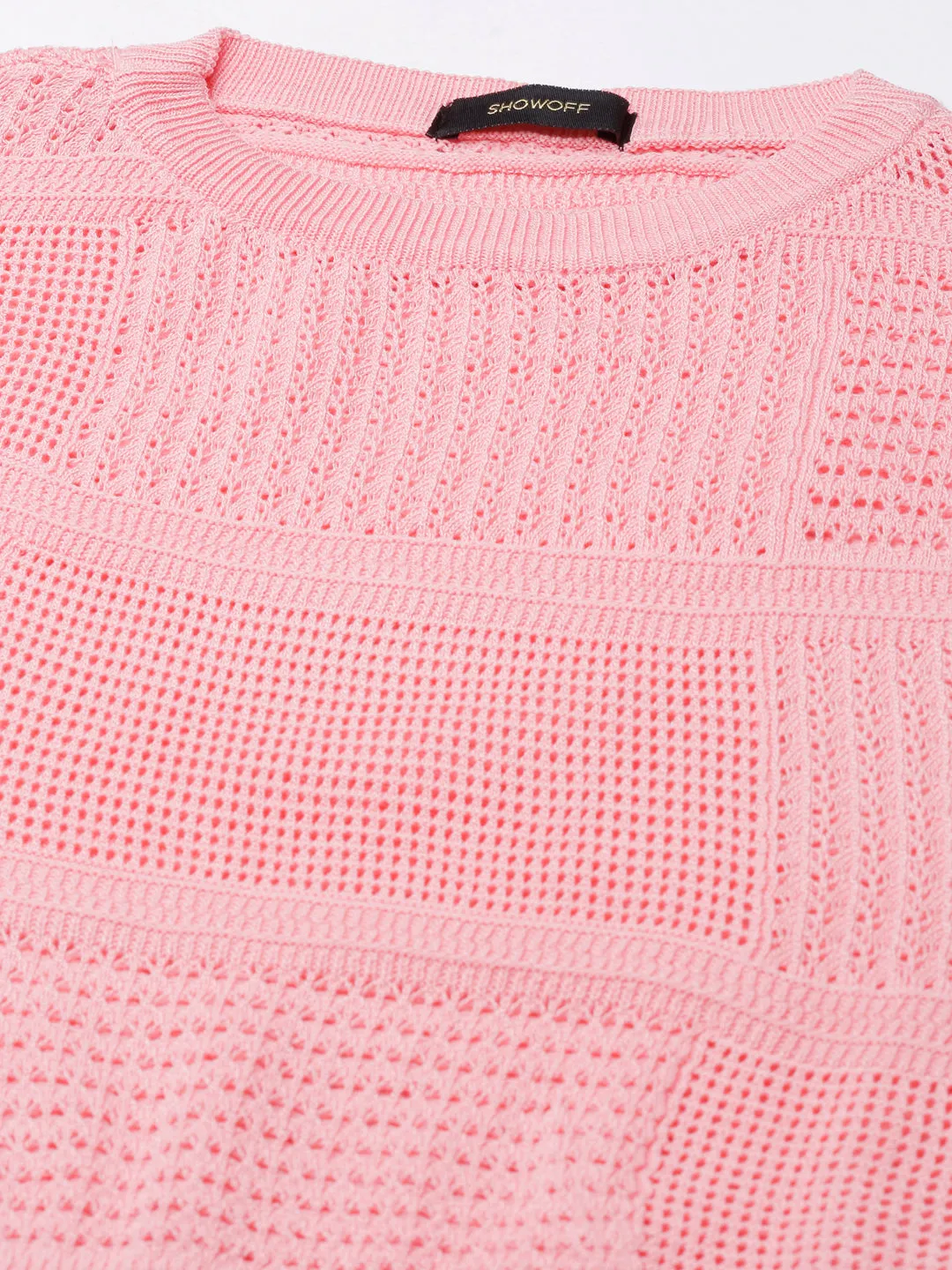 Women Pink Solid Crochet Crop Top