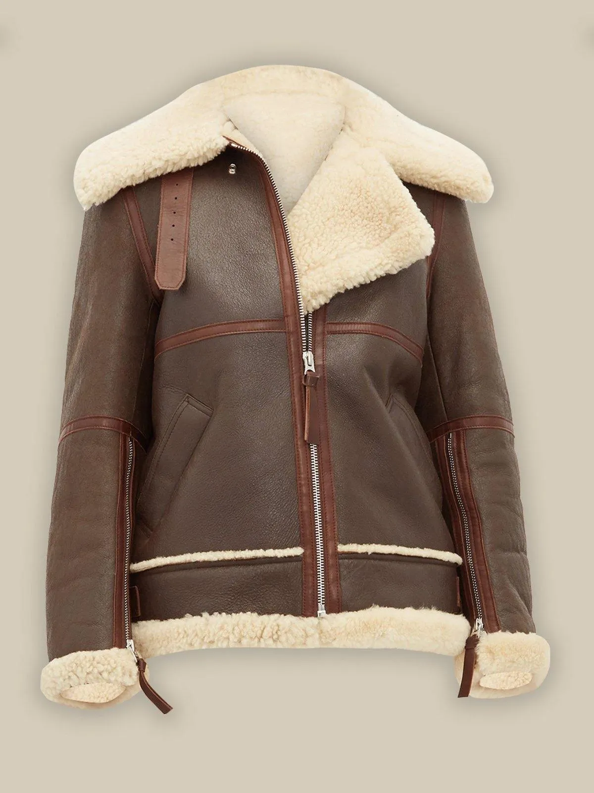 Women's Coffee Brown Shearling Leather Jacket