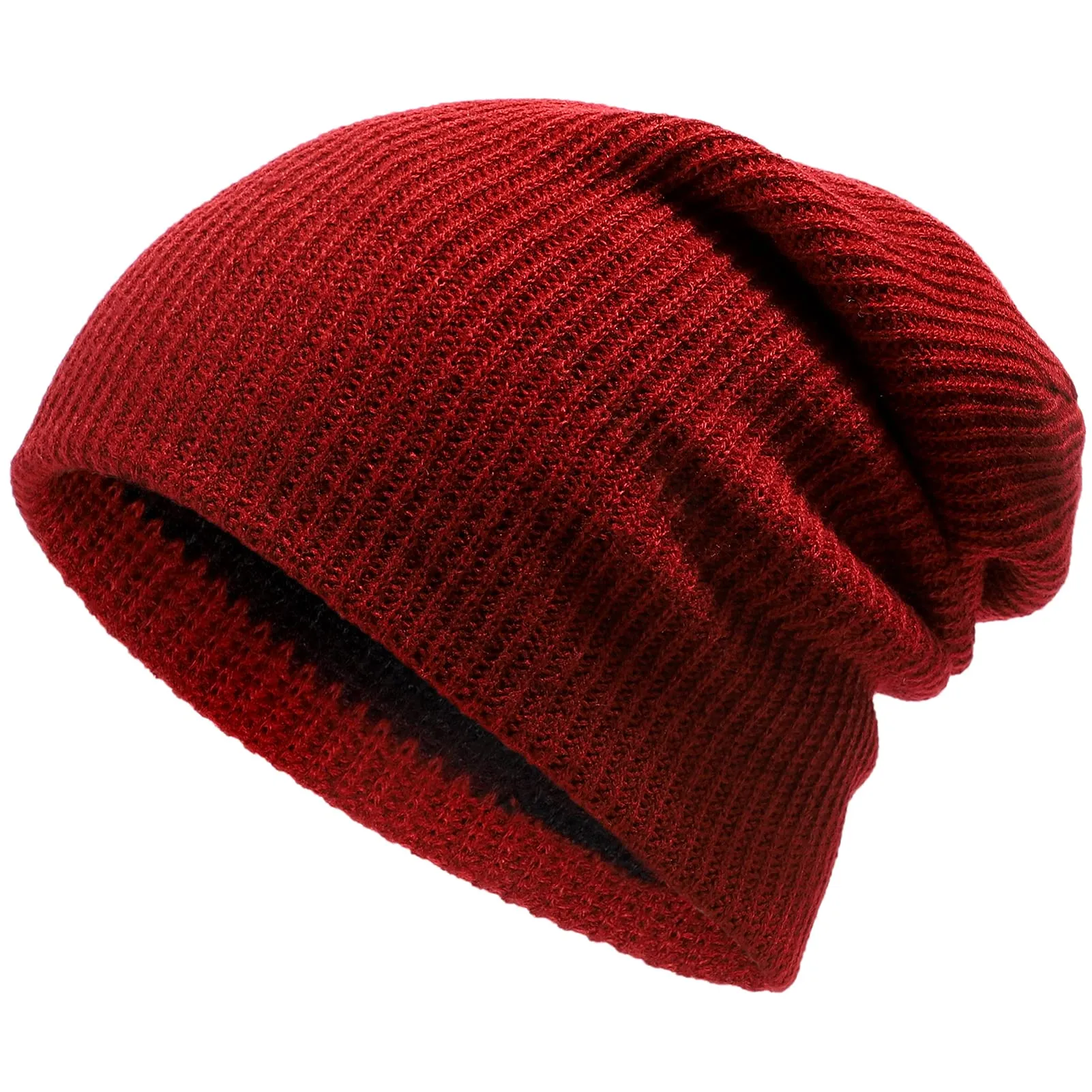 Womens Winter Knitted Beanie Hats Reversible Soft Warm Hat for Men