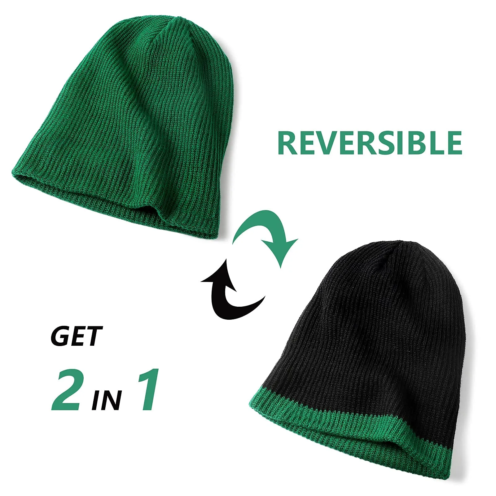 Womens Winter Knitted Beanie Hats Reversible Soft Warm Hat for Men