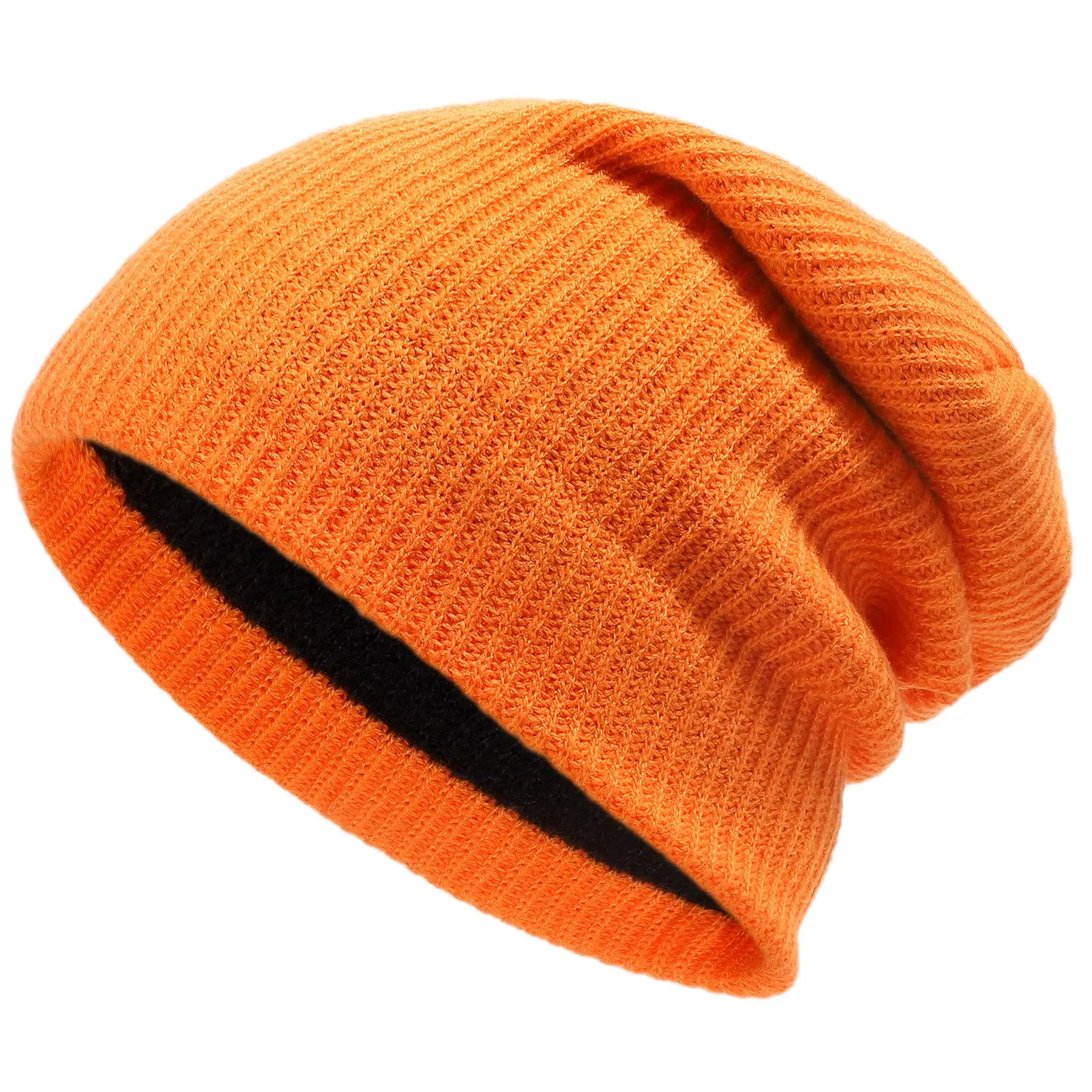 Womens Winter Knitted Beanie Hats Reversible Soft Warm Hat for Men