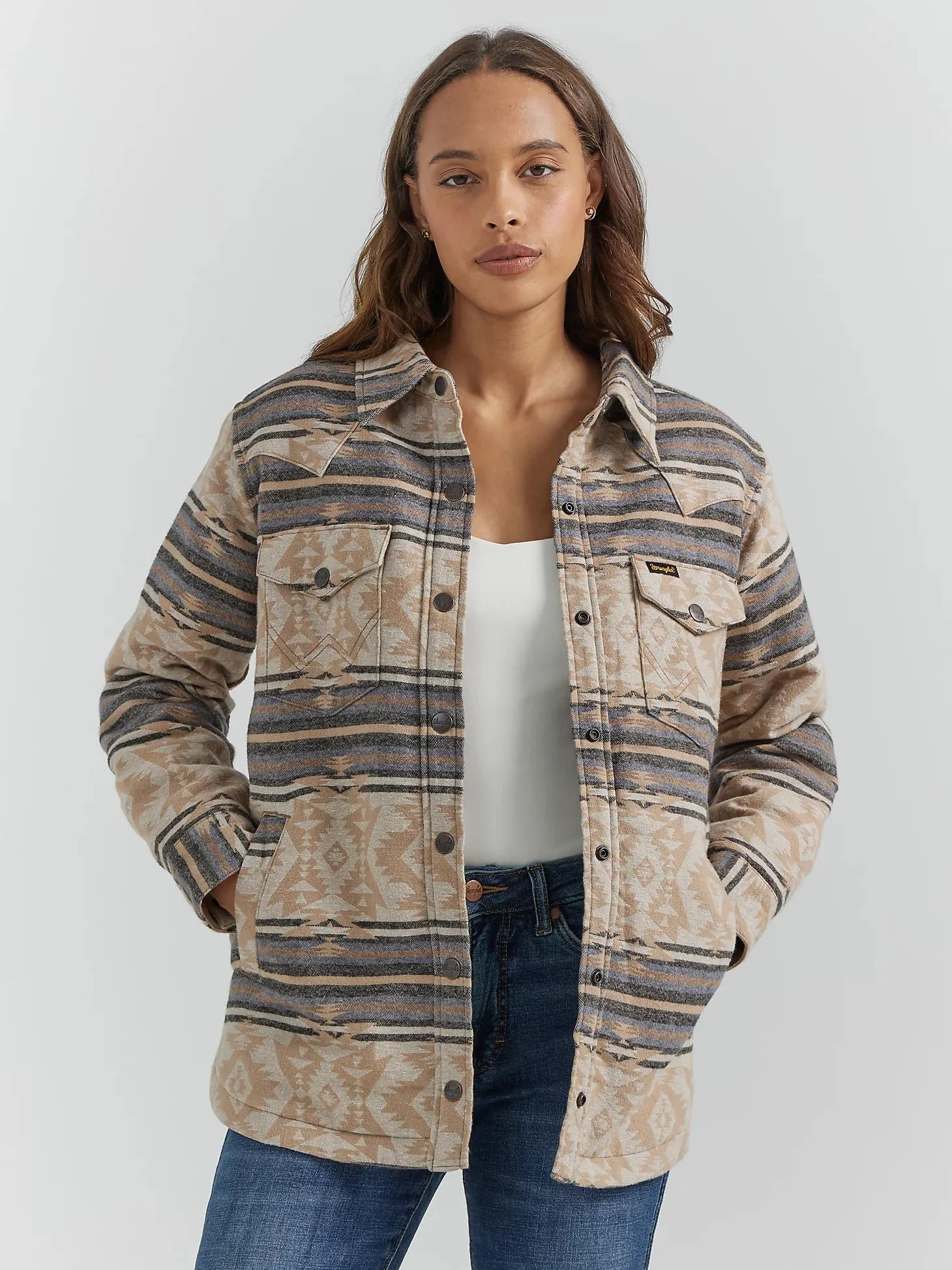 Women's Wrangler Tan/Blue Aztec Shacket