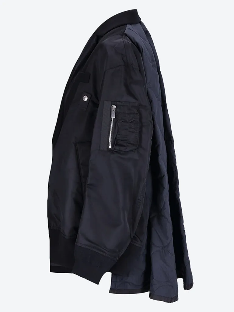 Wool melton x nylon twill quilted coat