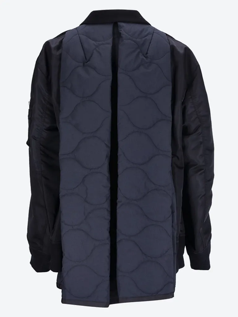 Wool melton x nylon twill quilted coat