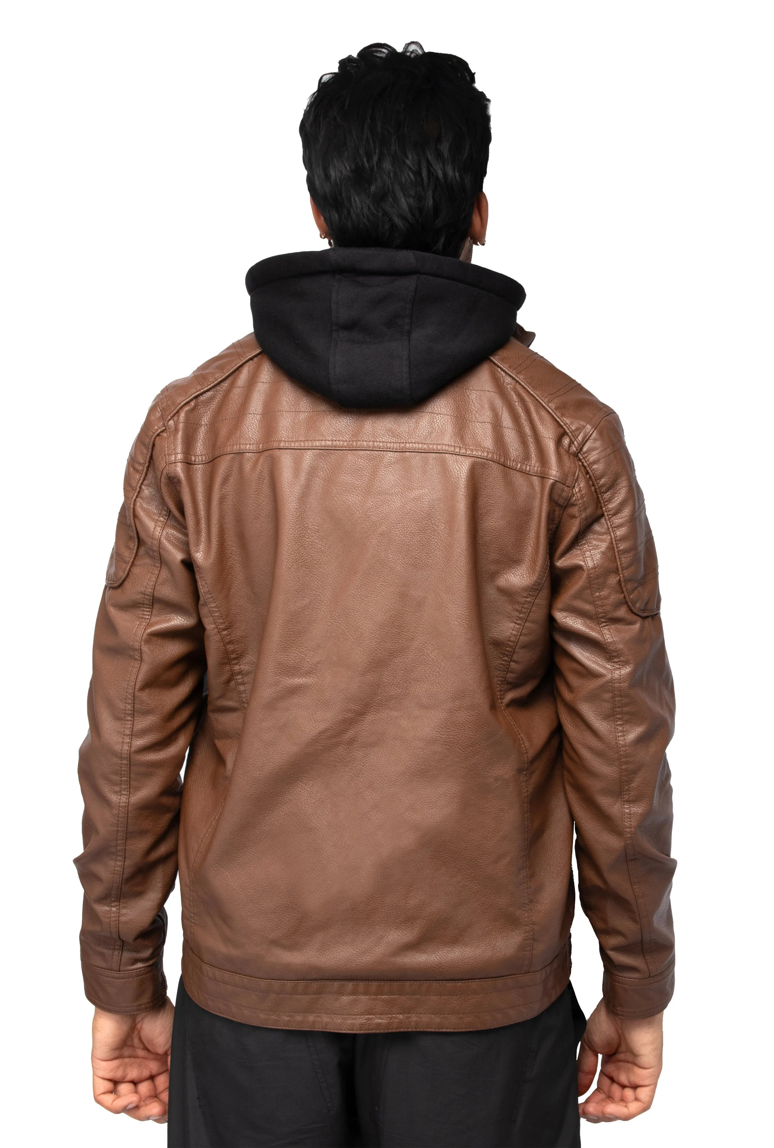 X RAY Men's Grainy PU Leather Hooded Jacket With Faux Shearling Lining