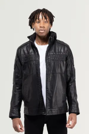 X RAY Men's Grainy PU Leather Hooded Jacket With Faux Shearling Lining