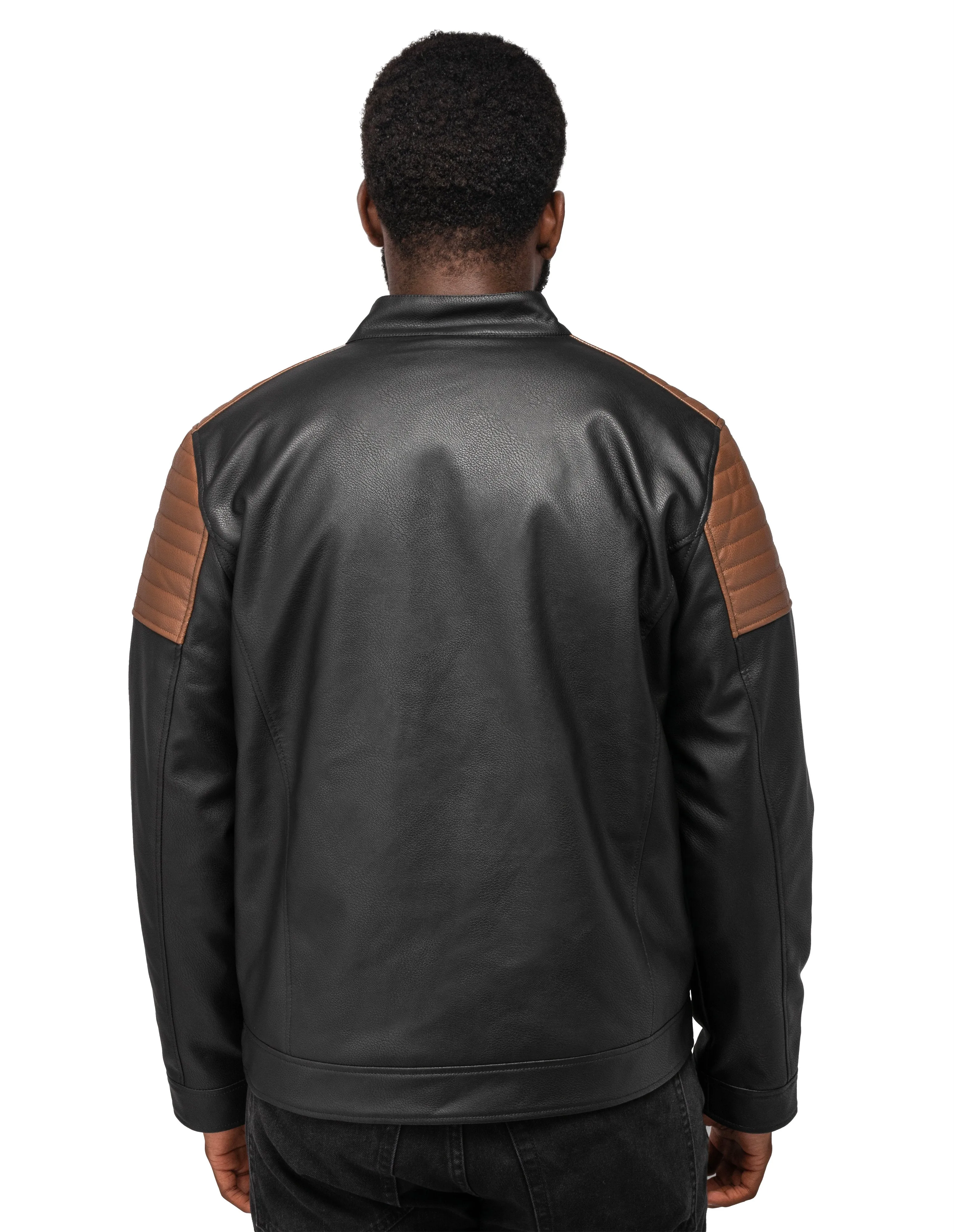 X RAY Men's Grainy PU Leather Jacket Quilted Sleeves With Faux Shearling Lining