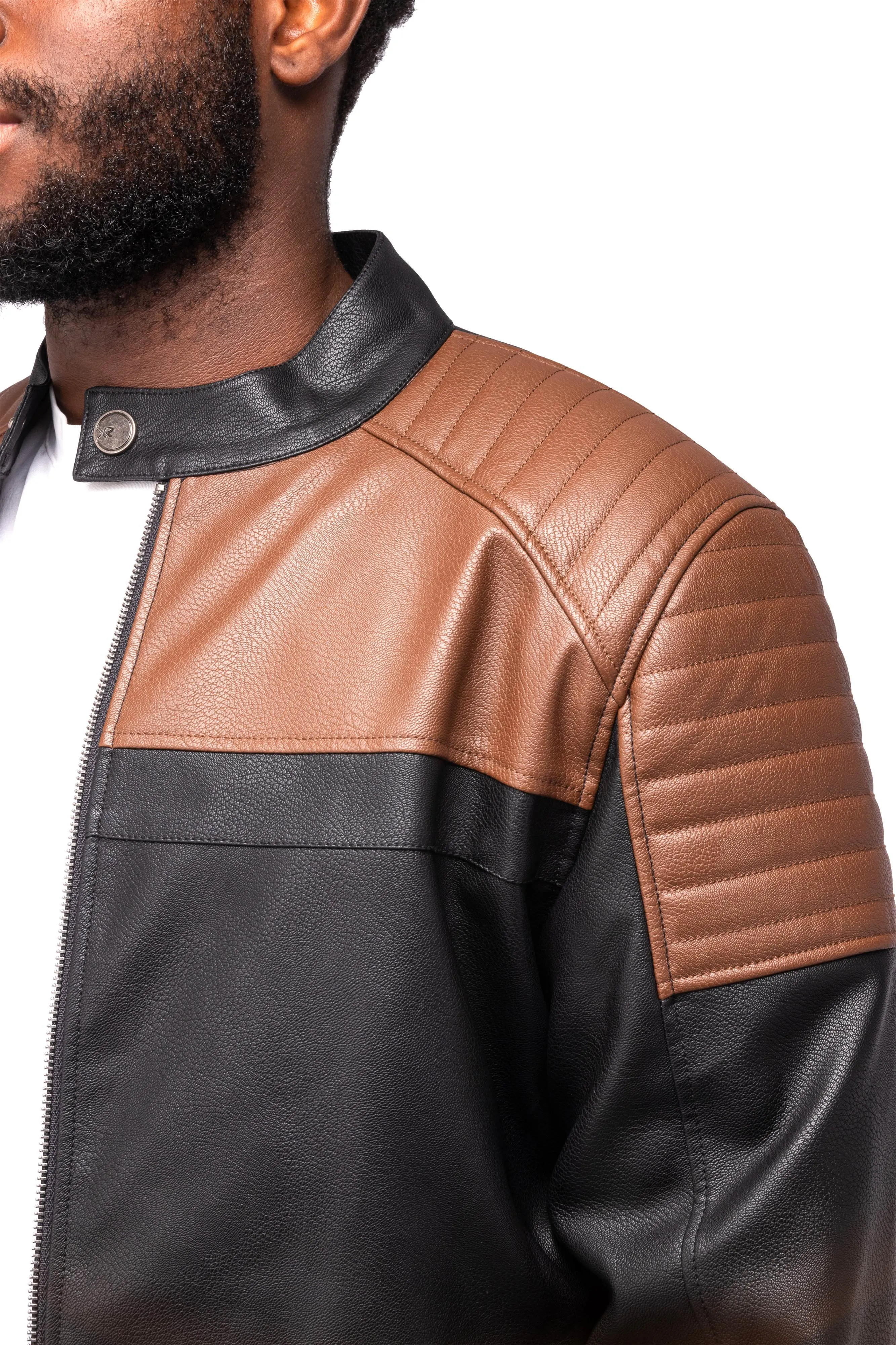 X RAY Men's Grainy PU Leather Jacket Quilted Sleeves With Faux Shearling Lining