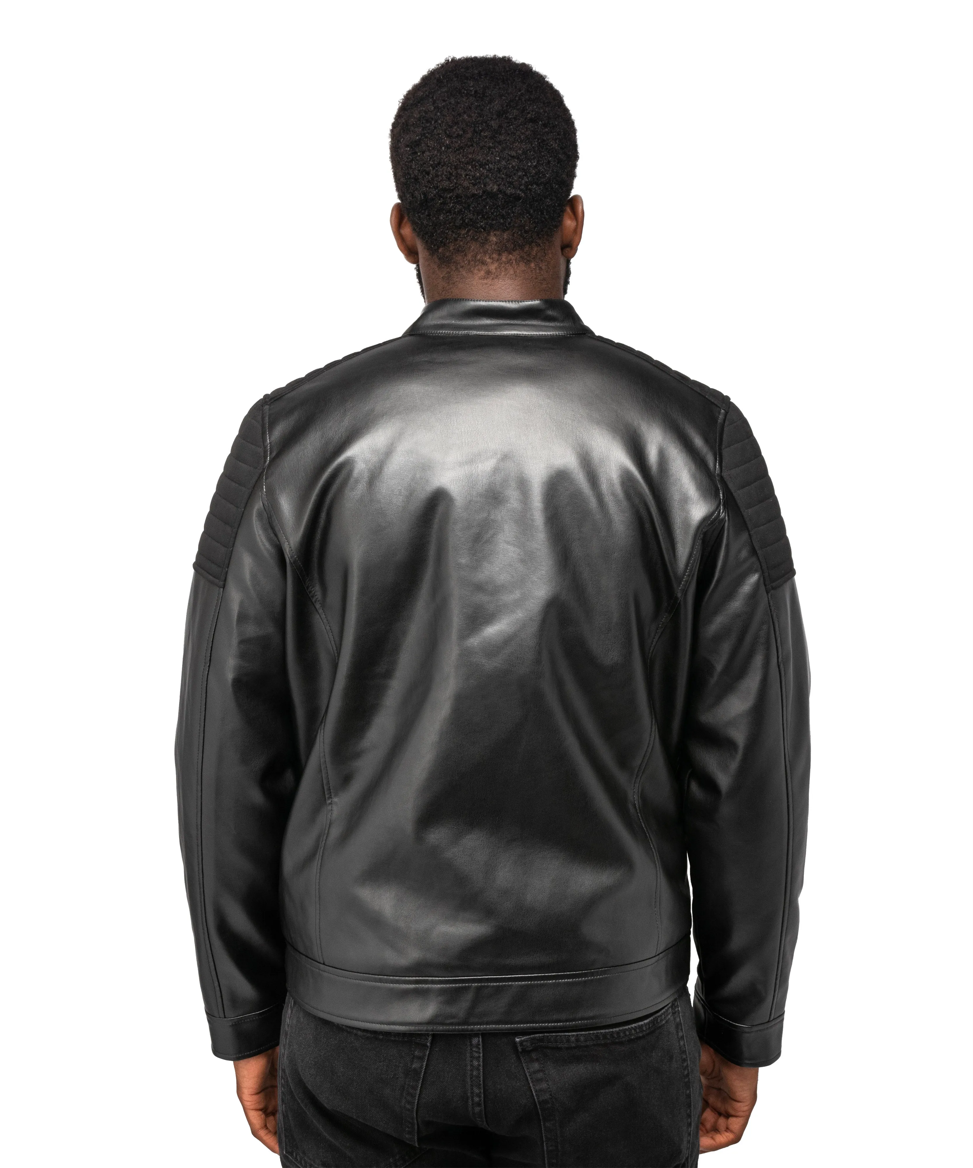 X RAY Men's Shiny PU Leather Jacket With Faux Suede Detailing With Faux Shearling Lining