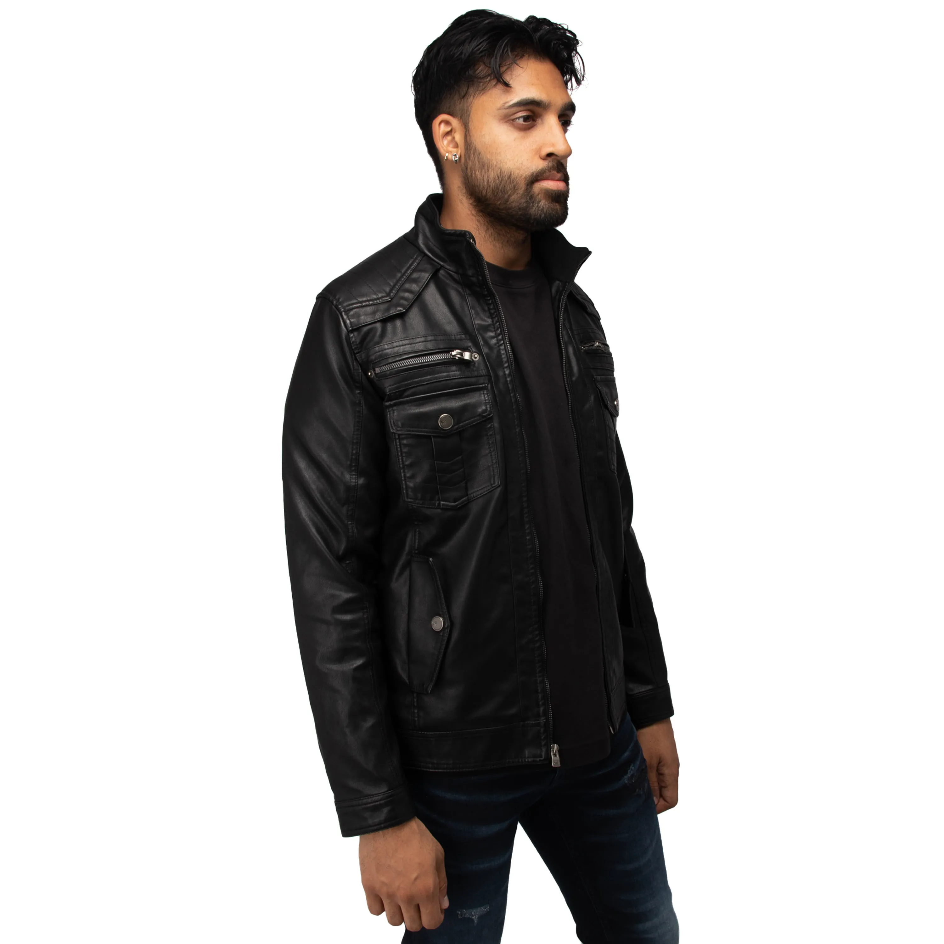 X RAY Men's Utility Leather Jacket With Faux Shearling Lining